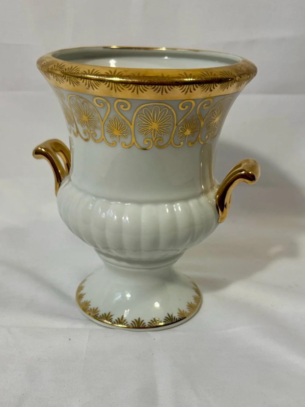 Norcrest Fine China 50th Anniversary Vase Urn Gold Trim Handles Vintage